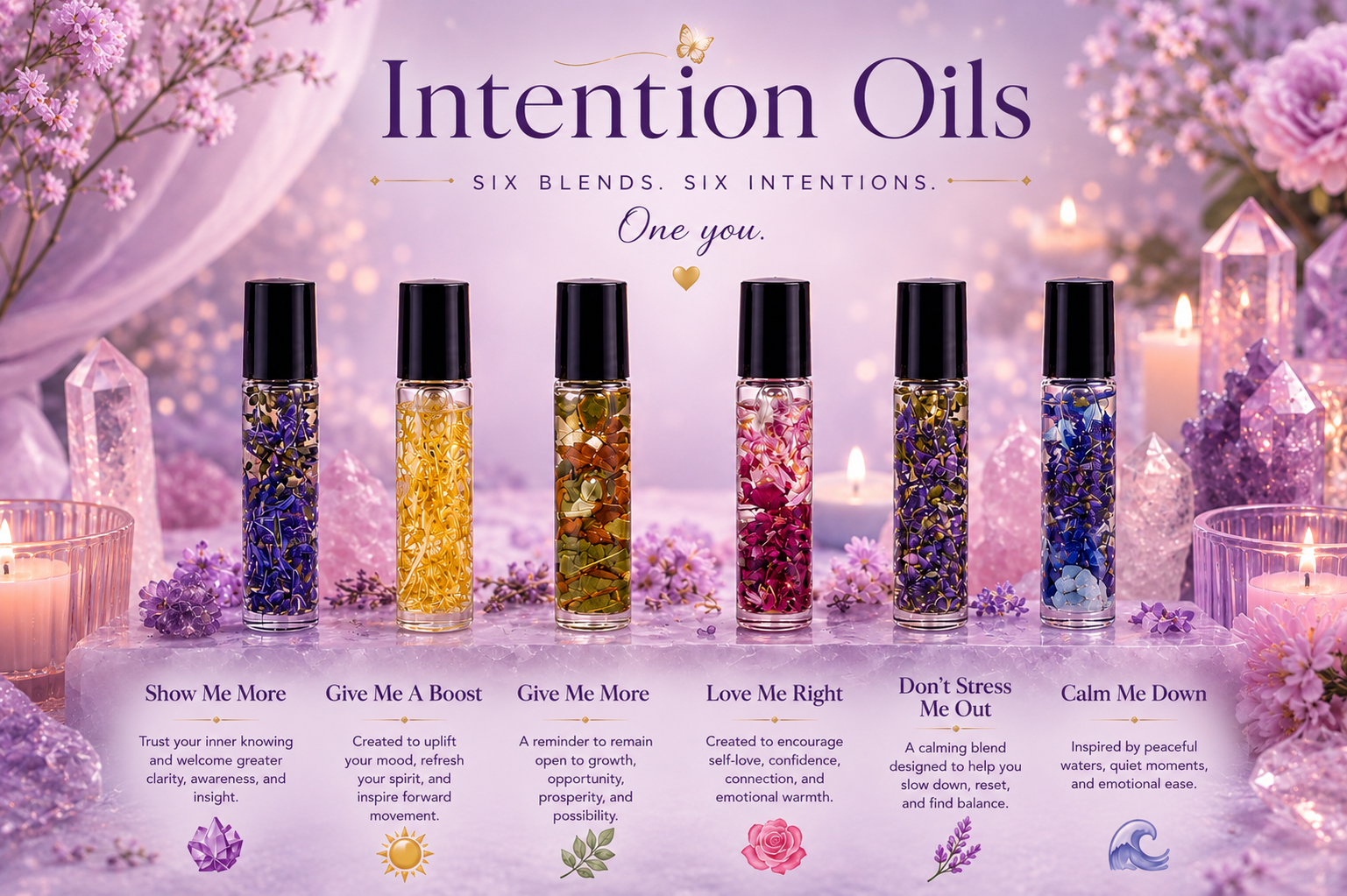 Intention Oils hero banner with six signature blends